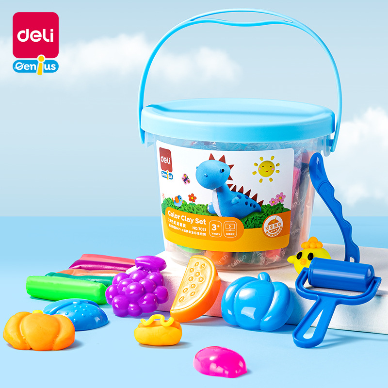 Deli 7031 Цветная глина, набор из 24 цветов, игрушка, мультяшная цветная глина
