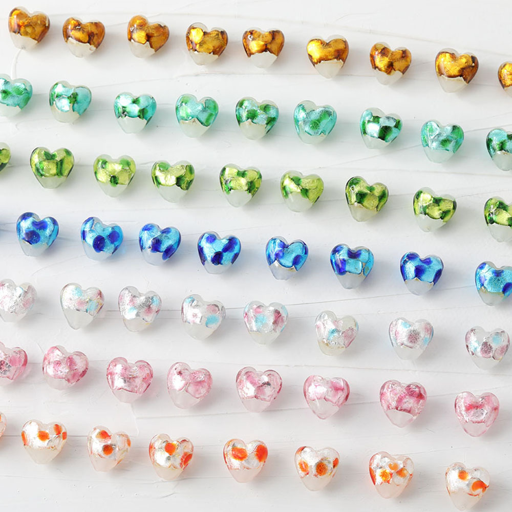 Серьги в форме сердца из стекла с серебряной фольгой, маленькие, свежие, прямые отверстия, DIY, бусины, ручная работа, материалы для ожерелий и браслетов