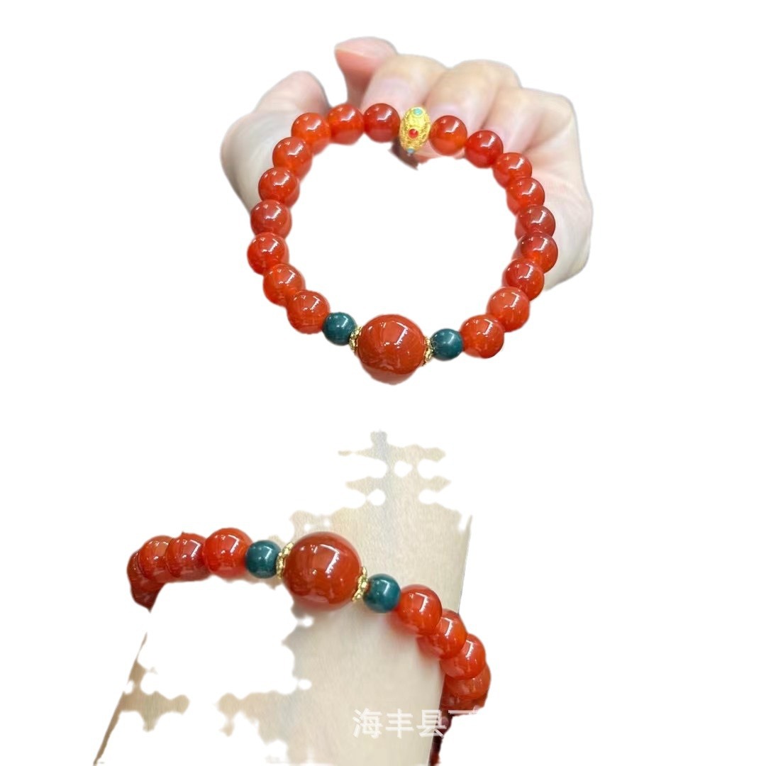 Natural red agate bracelet south red bracelet with ancient gold south red single bead summer fashion live wholesale
