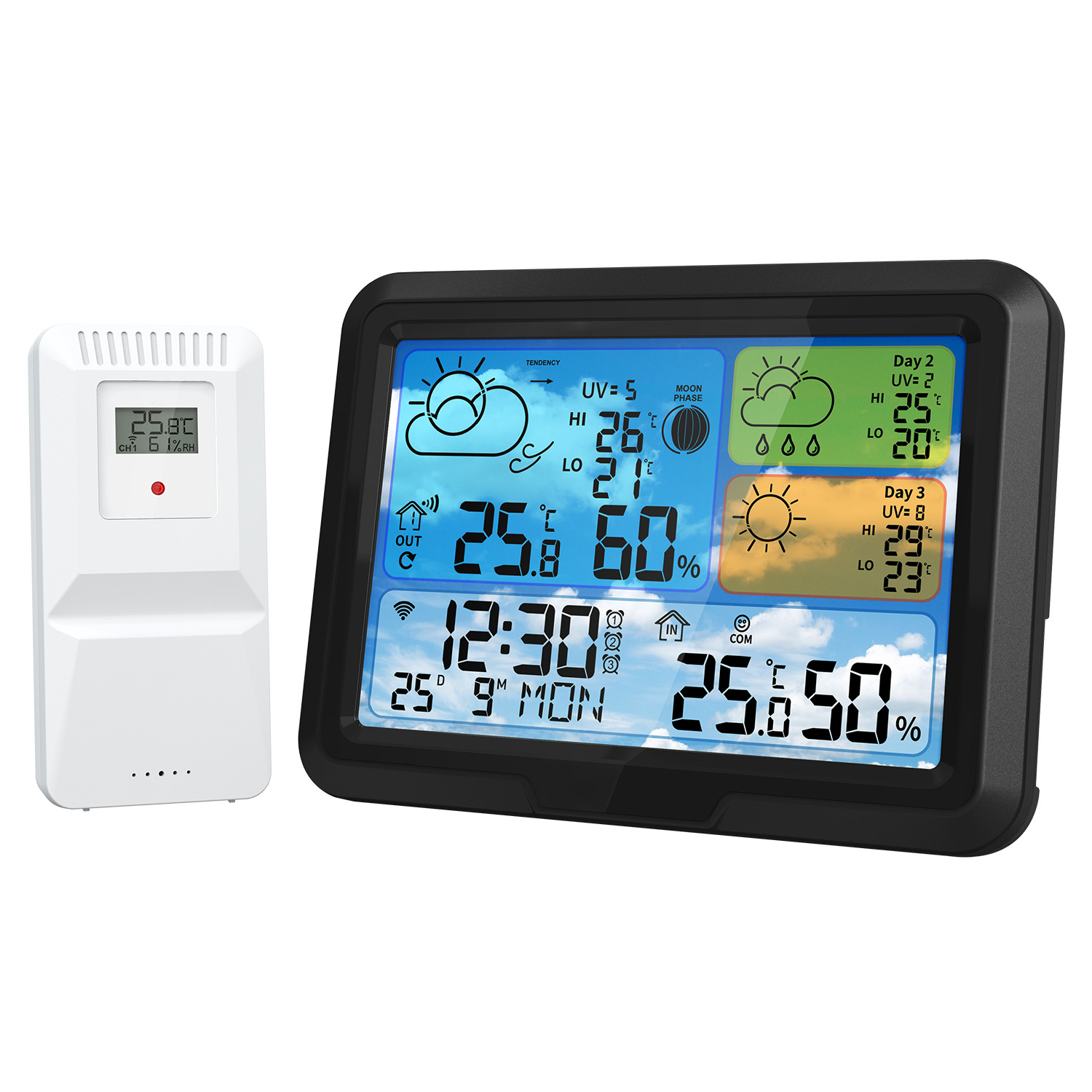 New Tuya Wifi Graffiti Weather Clock Indoor and Outdoor Temperature and Humidity Meter Wireless Transmission Multi-Functional Weather Station