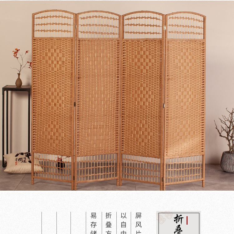 Rattan Partition Screen Antique Straw Handmade Living Room Partition Hallway Folding Screen Restaurant Indoor Classical Screen