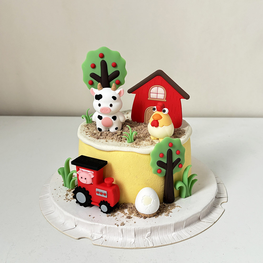 Фермерский трактор копилка поросенок цыпленок кукольные украшения фруктовое дерево декорация для торта коровье яйцо дом кросс-бордер