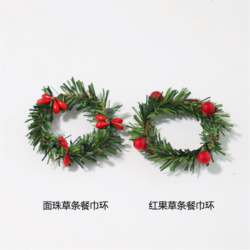 Christmas decoration red fruit PVC pine needle napkin ring Amazon cross-border Hotel home napkin buckle Christmas wreath