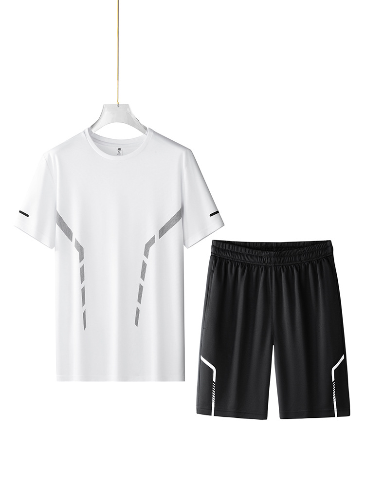 Ice Silk Sportswear suit Men's Fertilizer Plus Summer Crewneck Sweat-absorbent Quick-drying Short-sleeved T-shirt Loose Price Control 68
