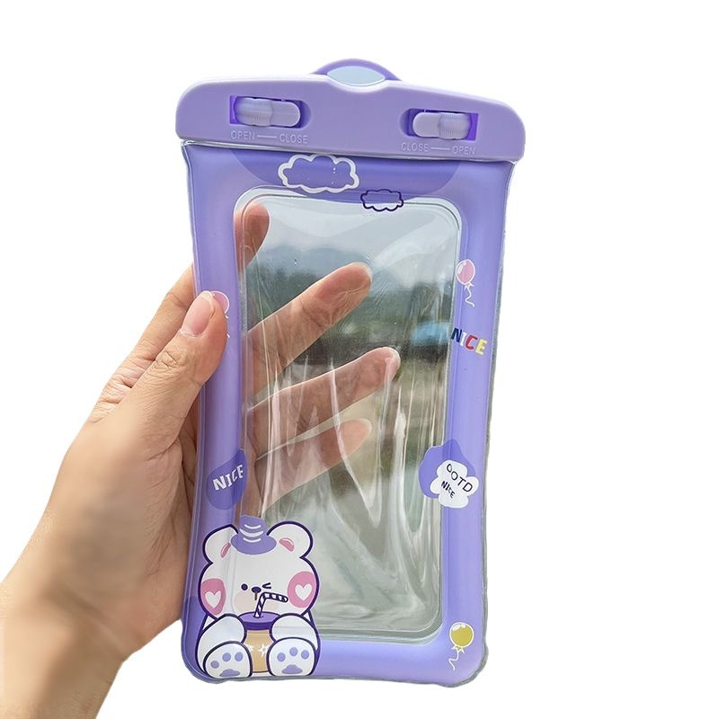 Cute and Popular Cartoon Waterproof Phone Bag Wholesale with Airbag for Swimming and Rafting, Touch Screen Compatible Floating Phone Waterproof Case