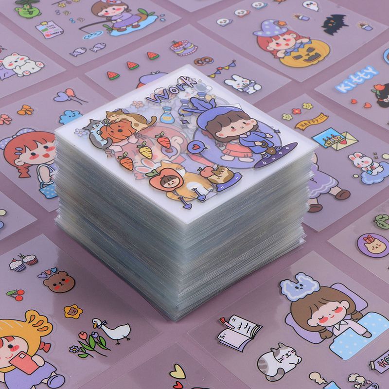 100 неповторяющихся наклеек PET для ручных записей, милые мультяшные наклейки, водонепроницаемые для блокнотов, оптовая продажа