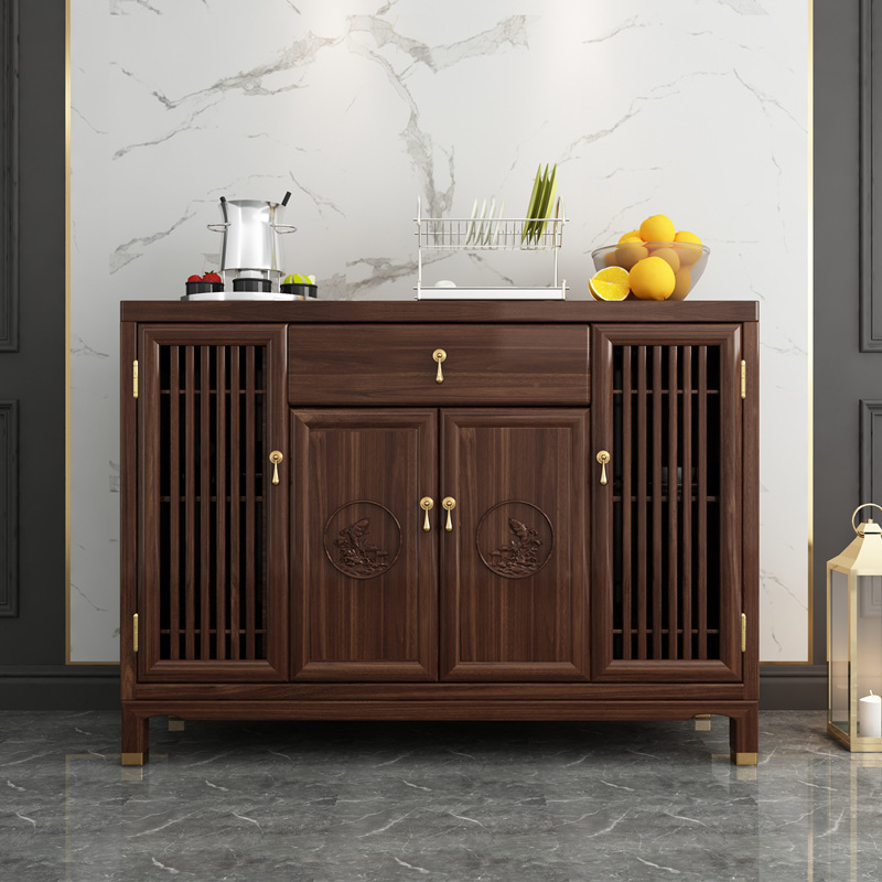 New Chinese Style Solid Wood Modern Light Luxury Sideboard Living Room Storage Cabinet High-End Ebony Wood Restaurant Wine Cabinet Tea Cabinet