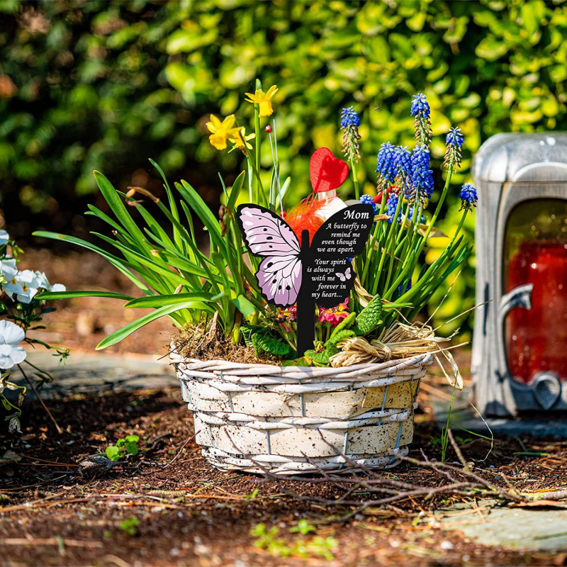 Butterfly Memorial Stake Cemetery Tombstone Wood Stake Marker Acrylic Butterfly Plaque Outdoor Garden Graveyard Cemetery Decor