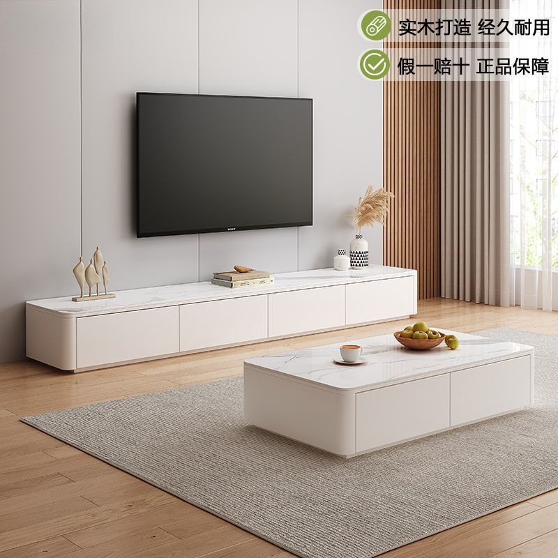 Простой современный кофейный столик из массива дерева, комбинация с ТВ-кабинетом, легкая роскошь, напольный шкаф в кремовом стиле