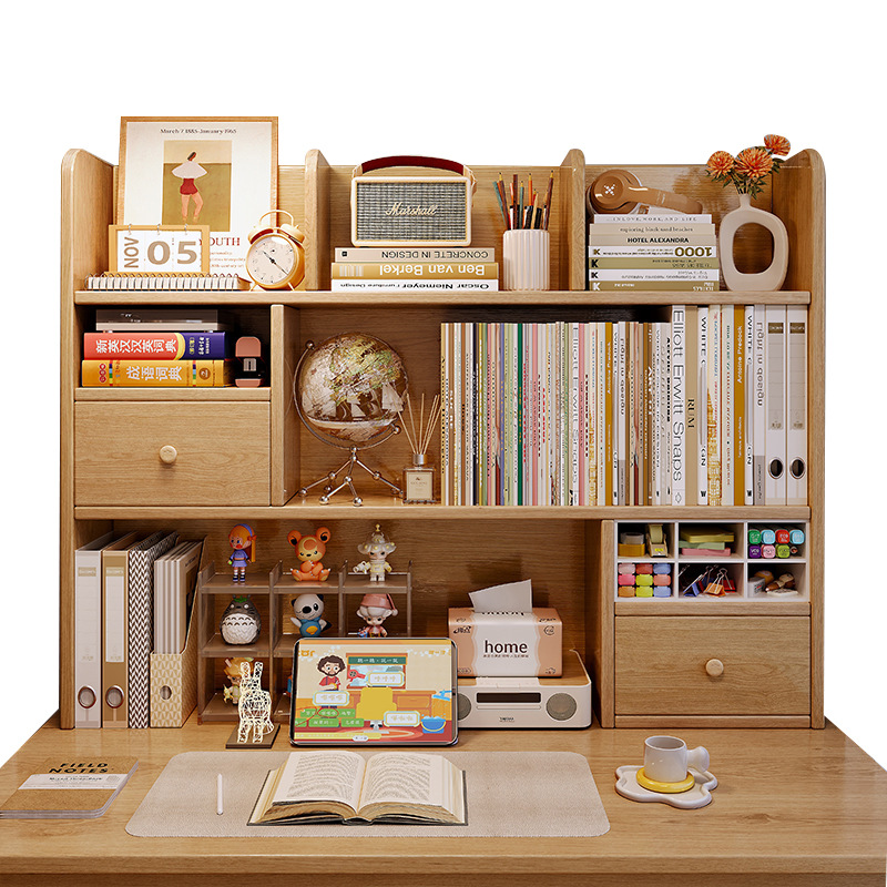 Wooden Table Bookshelf Desktop Storage Rack Storage Rack Multi-Layer Writing Desk Study Table Desk Space Utilization Artifact