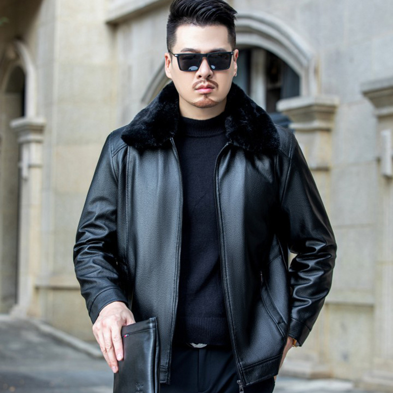 Кожаная куртка с меховым воротником для мужчин, зимнее пальто для среднего возраста и пожилых, утепленная мотоциклетная куртка из PU кожи, тёплая одежда для папы