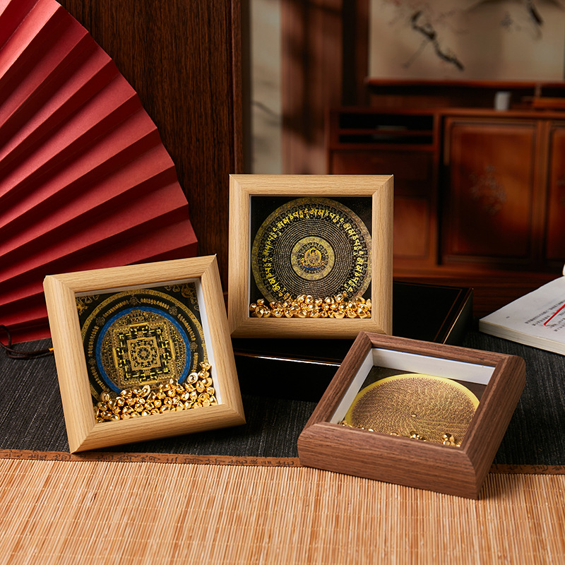 Thangka Time Wheel Vajra Mantra Black Gold Mandala Cultural and Creative Time Wheel Vajra Six-Word Mantra Black Gold Mandala Thangka Ornament