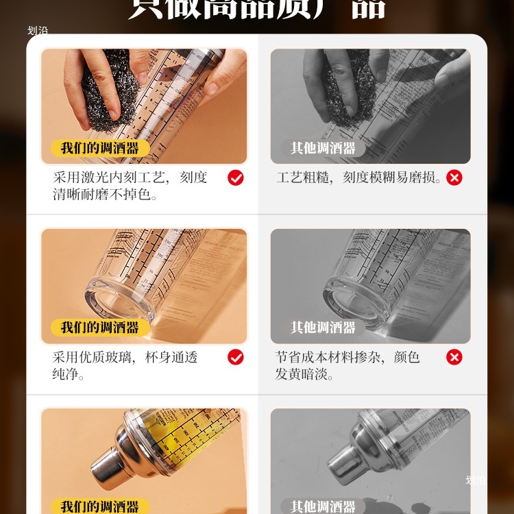 304不锈钢调酒器玻璃雪克杯手摇壶鸡尾酒吧调酒工具套装入门摇杯