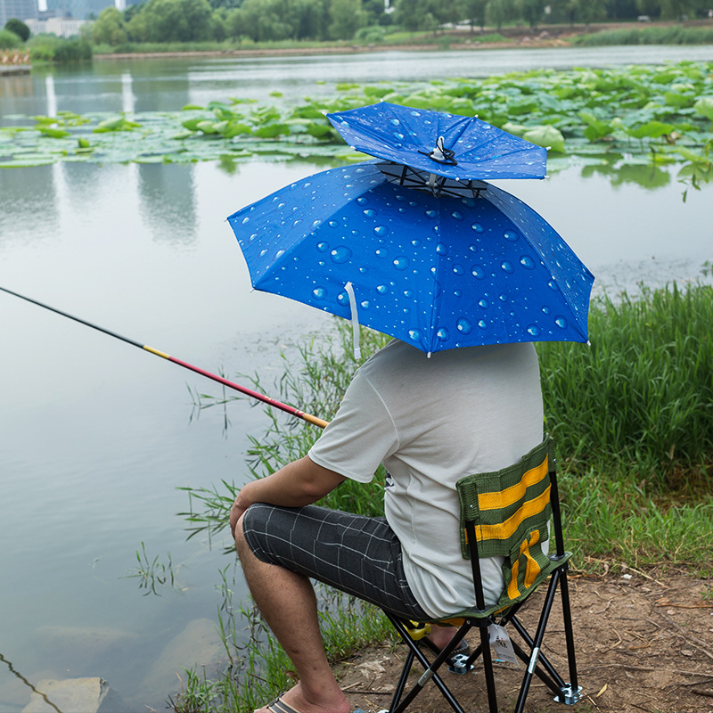Double-layer Windproof Umbrella Cap Head-worn Umbrella Folding Head-worn Sunscreen Rain-shielding Umbrella Head-mounted Umbrella Fishing Umbrella Large Fishing Umbrella