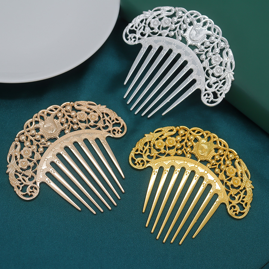 Alloy electrophoresis color-preserving ancient style hair comb collection Tang style new Chinese style hanfu cheongsam peony updo hair insert comb accessories