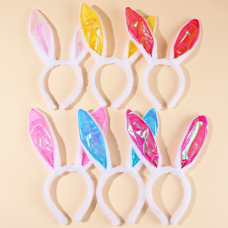 B0141 Easter Christmas Stuffed Rabbit Headband Halloween Day Party Nightclub with Wire Rabbit Ears Headband