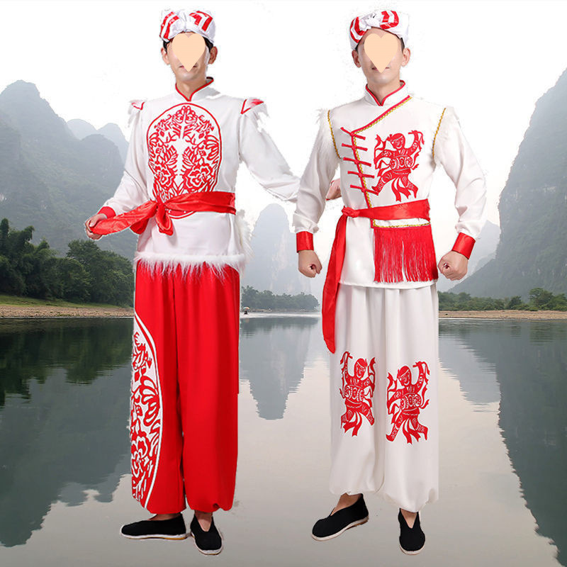 Traditional Ansai Waist Drum Costume Northern Shaanxi Ethnic Style Shaanxi Men and Women Adult Costume Yangko Costume Po Drum Costume