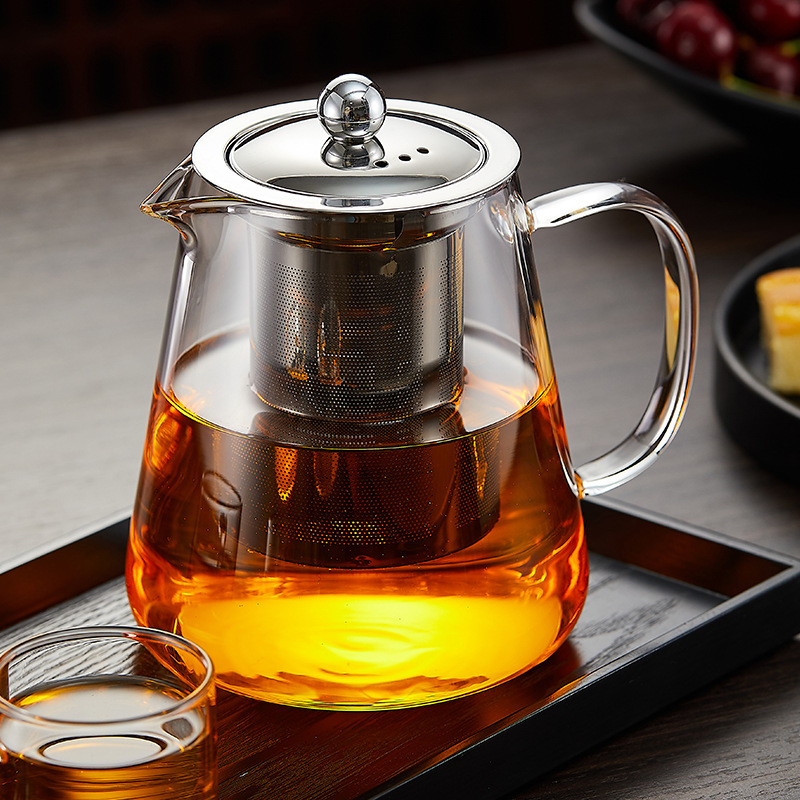 Handmade large capacity high borosilicate glass straight pot stainless steel liner filter teapot tea set tea separate pot