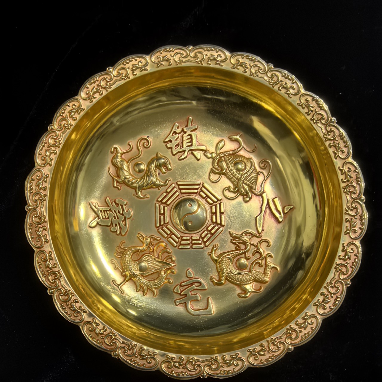 Антикварная бронзовая тарелка из чистой меди с позолотой, домашний декор, антикварная коллекция