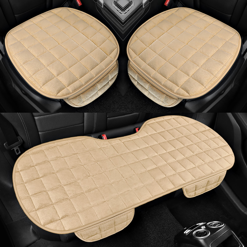 Car seat cushion winter plush non-slip three-piece set of two-seat rear backless small three-piece plaid plush car seat cushion