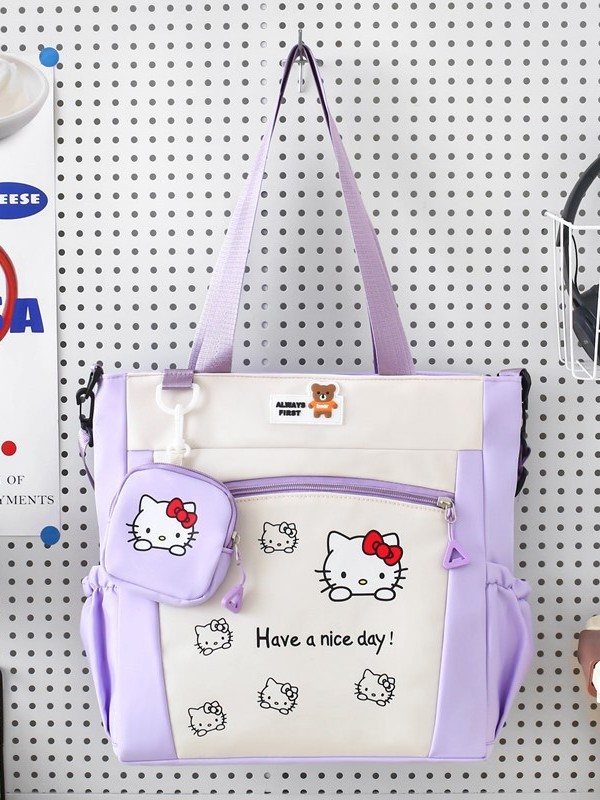 New Cartoon Crossbody Bag Women's Large Capacity Student Class Tram Bag Japanese Style All-match Girl's Color Contrast Handbag Trendy