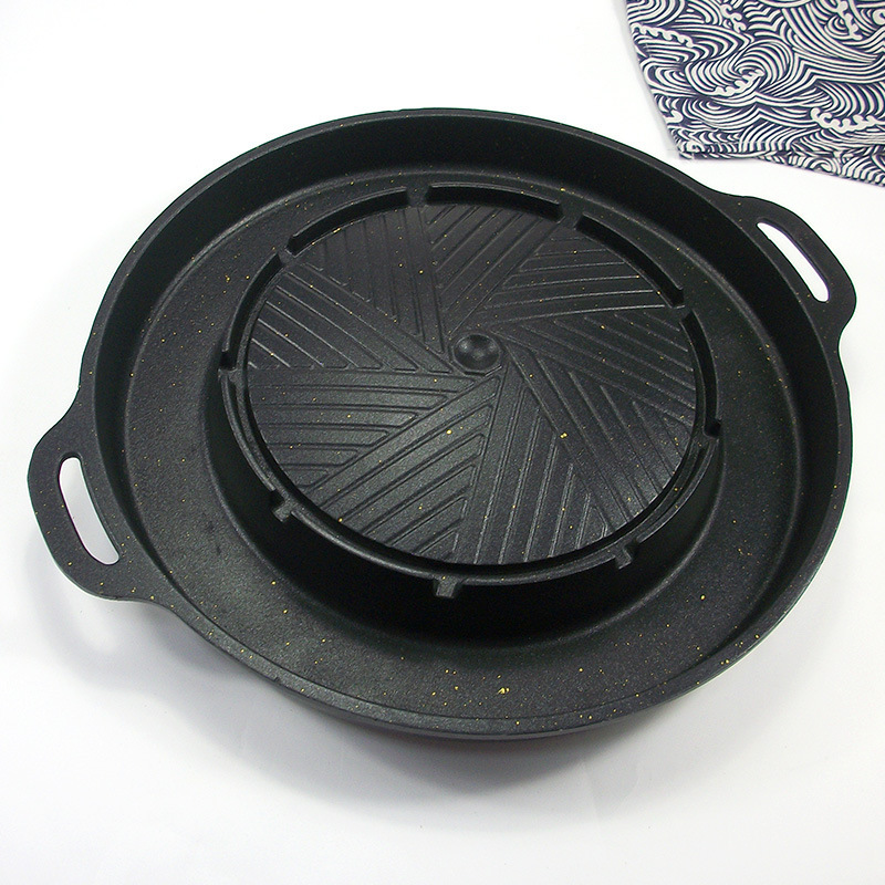 Korean Non-Stick Round Hot Pot and Grill Combo Stove Cassette Stove Small Hot Pot Outdoor Barbecue Plate Ks 380 Maifan Stone Grill Pan