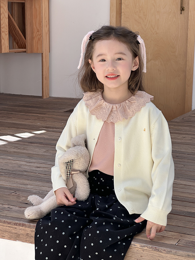 Aimo Beibei 2025 Spring and Autumn Girls Baby Korean Style Casual Embroidered Cherry Knitted Cardigan Sweater Jacket