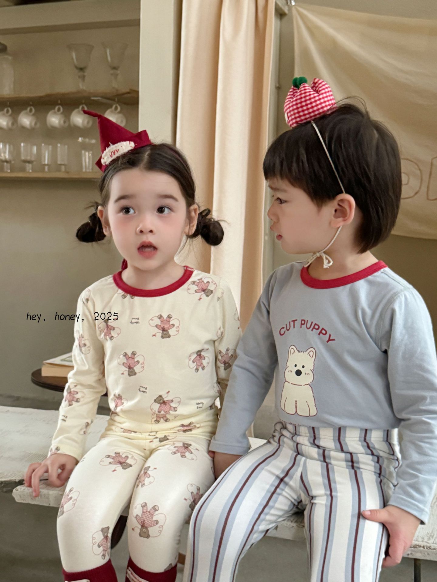 Hey Honey Boys and Girls 200 Clarka Autumn Clothes and Long Johns Intimates Set Pure Cotton Pajamas