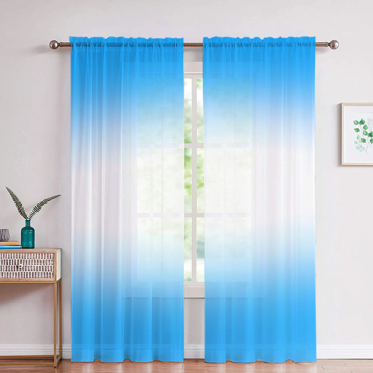 Support Jit Delivery, Cross-Border Exclusive Factory Direct Sales, Blue and White Gradient Yarn, Digital Printing Processing Curtains and Window Screens