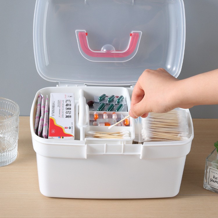 Medicine Box for Home Use, Large-Capacity Double-Layer Emergency Medical Care Dormitory Medicine Small Medicine Box Storage Box First Aid