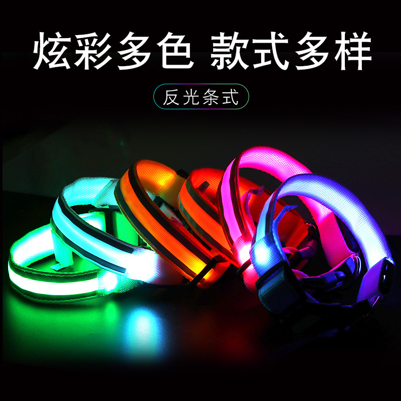 Anti-lost led luminous dog collar pet supplies night walking dog collar USB charging comes with reflective material