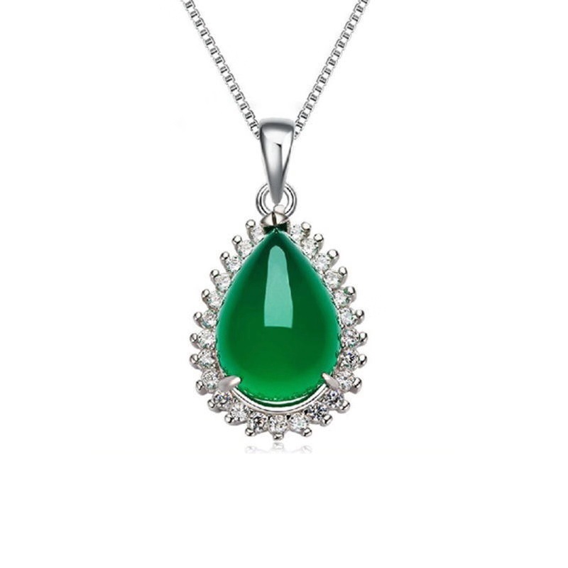 Yuyu natural green chalcedony pendant agate water drop necklace jewelry live factory wholesale generation MN2053031