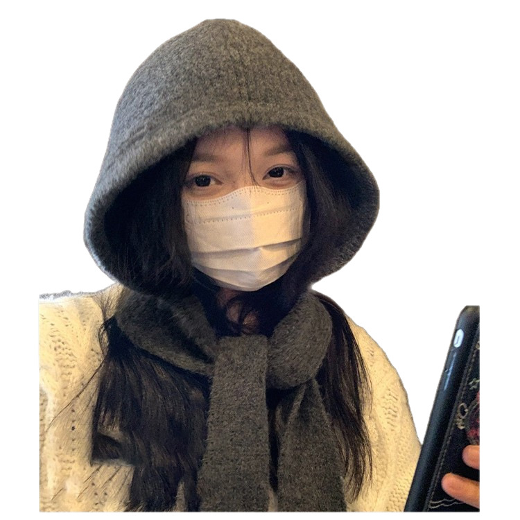 Women's Large Head Circumference Hat, Rafa Hat, Women's Autumn and Winter New Knitted Hooded Neck Scarf, One-Piece Warm Ear Protection Woolen Hat