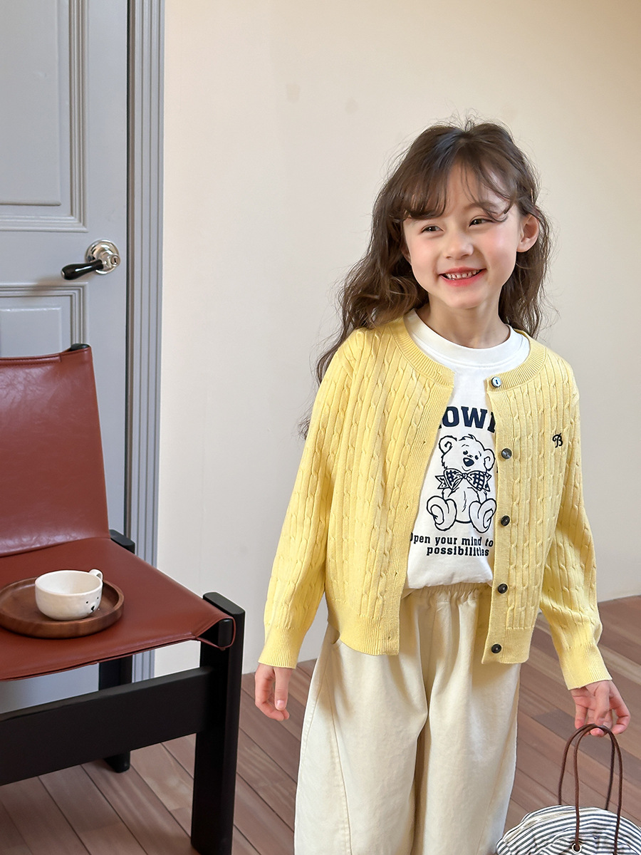 Emo Beibei 2025 Early Spring Girls Korean Style Casual Western Style Twist Sweater Embroidered Knitted Cardigan Jacket