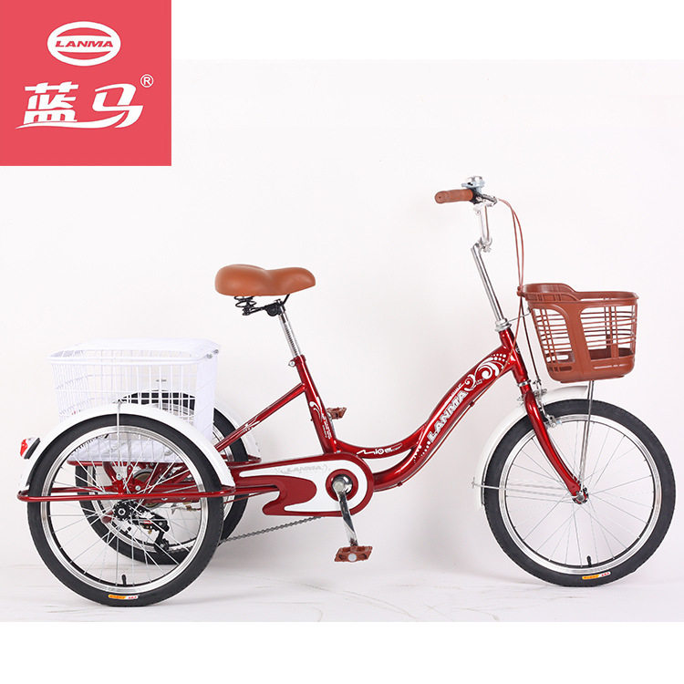 Blue Horse Factory Direct Sales Wholesale 20inch Elderly Power Tricycle Adult Pedal Tricycle with Frame Carrier