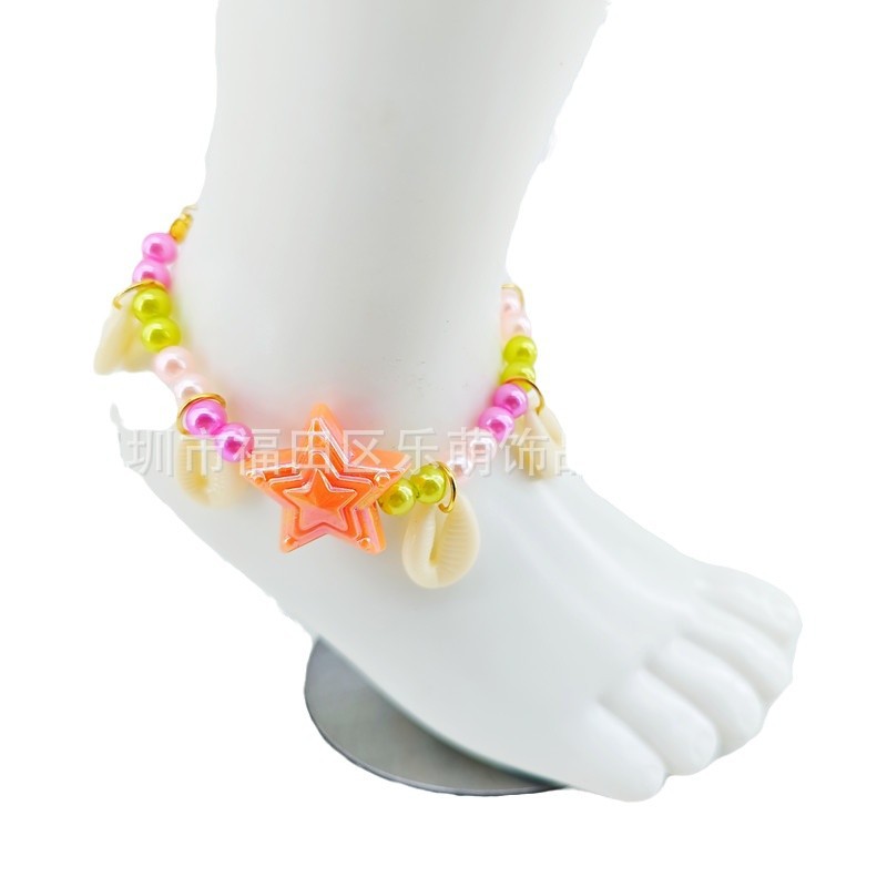 Ocean Wonderland Surrounding Stars Shells Pearl Tassel Foot Ring Little Princess Children Girl Cute Foot Jewelry