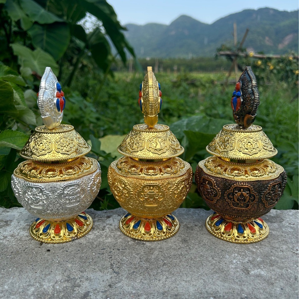 Xizang Tantric Monibo Dragon King Bottle Eight Auspicious Bottle Temple Selected Yellow God of Wealth Bottle Pure Copper Alloy
