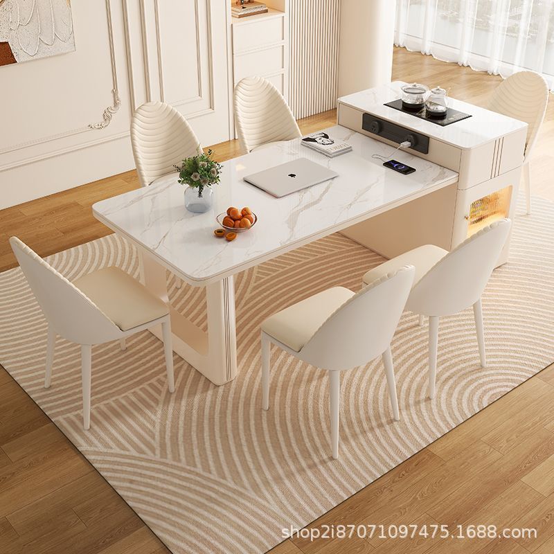 Кремовый телескопический островной стол с каменной плитой, чайный стол, обеденный стол, интегрированный, стол и стулья, легкий люкс, простой для дома