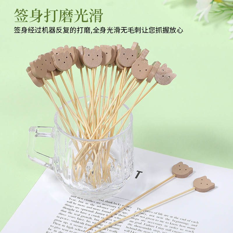 100 pcs/bag wooden cat fork bamboo stick cute disposable fruit stick fashion decorative snacks factory wholesale