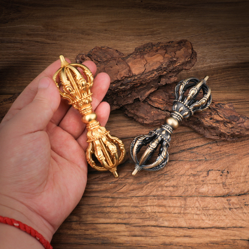 Xizang All-Copper Nine-Pronged Vajra Pestle, Nine-Pronged Pestle, Demon-Slaying Pestle, Gift for Friends, Teacher's Practice, Portable Handheld Vajra Pestle