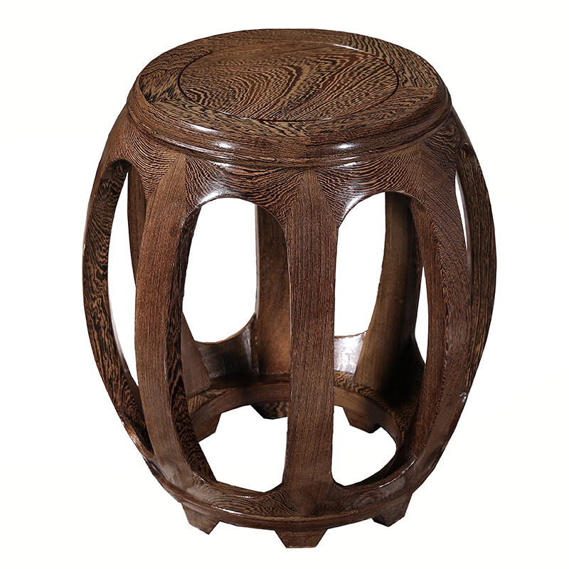 Antique Chinese-Style Solid Wood Round Drum Stool, Chicken Wing Wood Drum Stool, Rosewood Sitting Stool, Guzheng Stool, Living Room Coffee Table Low Stool