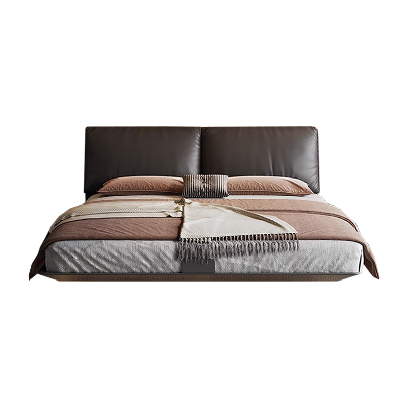 Elephant Ear Steel Frame Suspension Bed Italian Minimalist Leather Bed 1.8 m Master Bedroom Soft Bed Carbon Steel Bed Black