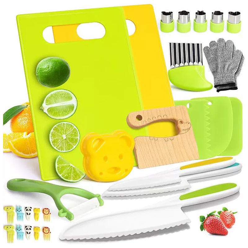 Набор детских безопасных ножей из 28 предметов перчатки разделочная доска пластиковый детский кухонный набор