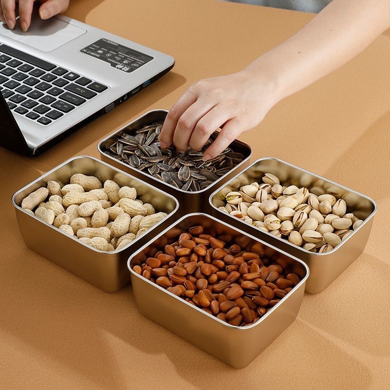 Stainless Steel Square Crisper Food Crisper Snack Plate Refrigerator Refrigerated Fruit Dish Storage Box