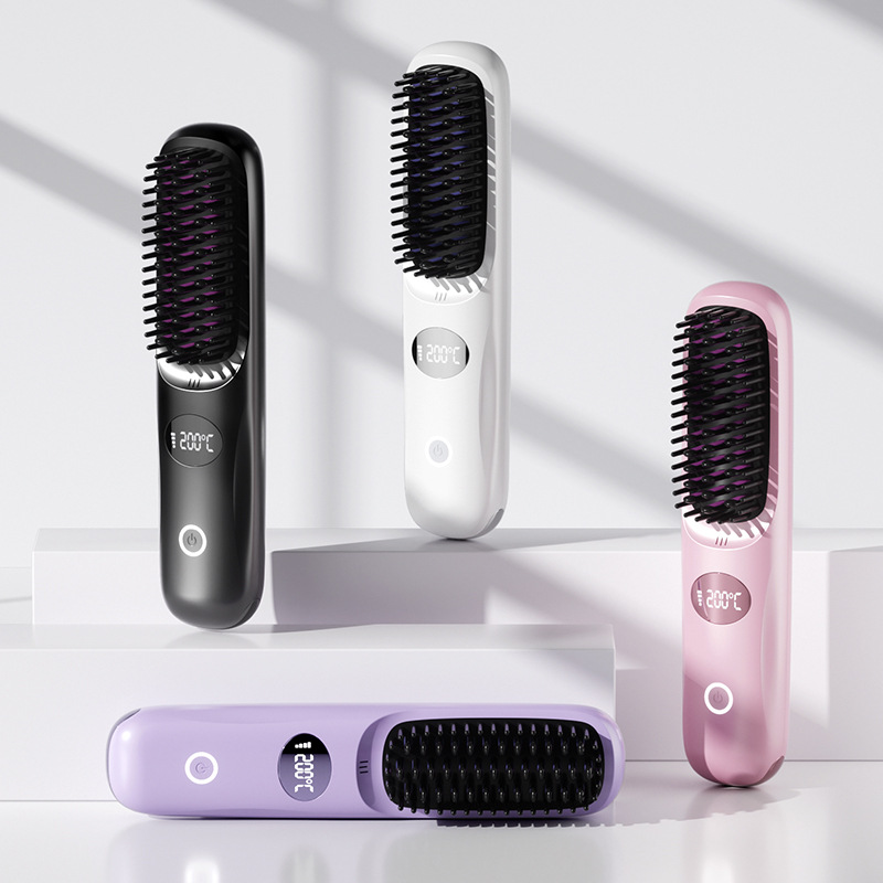 New Cross-Border Hair Straightening Comb Rechargeable Ceramic Heating Comb Does Not Damage Hair Straightener Wireless Portable Curling Iron