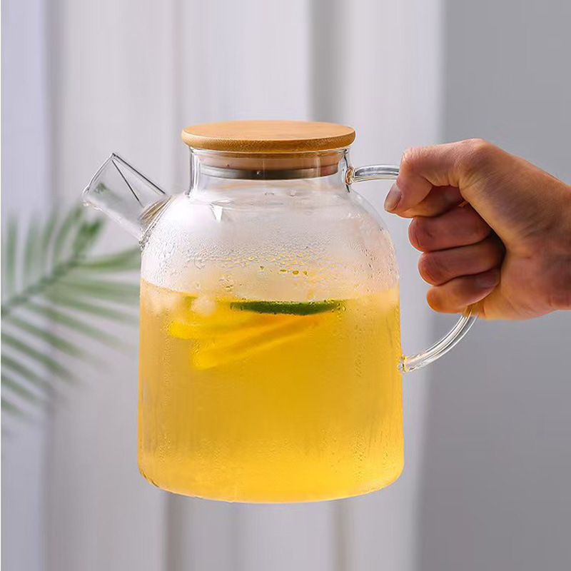 Wholesale Glass Cold Water Kettle Bamboo Lid Kettle Juice Kettle Household Heat-Resistant High Temperature Large Capacity Cold Water Kettle Small Boiling Water Kettle