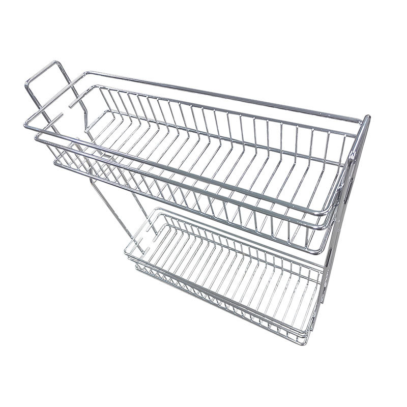 Spot Extremely Narrow Double-Line Seasoning Basket Kitchen Drawer Buffer Damping Storage Rack Side Pull Basket with Buffer