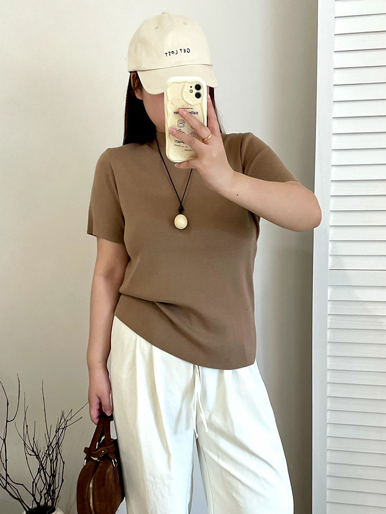 Plus Size Women's Versatile Half Turtleneck Five-Quarter Sleeve Tops for Women 2025 Autumn Fat mm Outer Wear and Inner Knitwear 22872