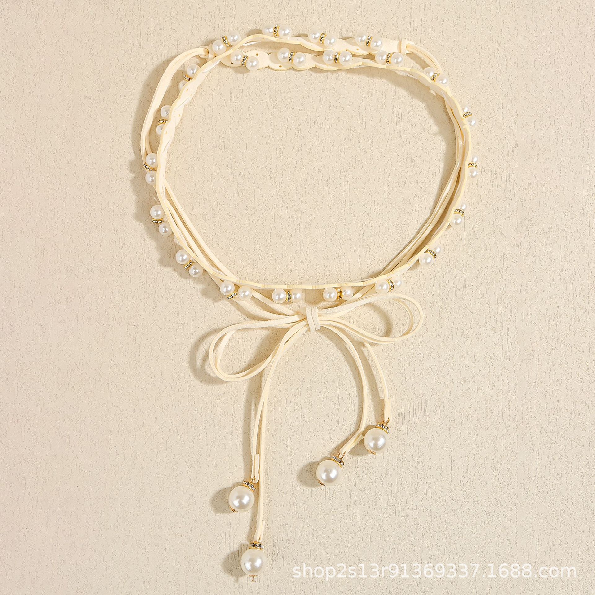 New Fashion Trend Pearl Braided Black and White Elegant Temperament Matching Skirt Women's Knotted Waist Chain