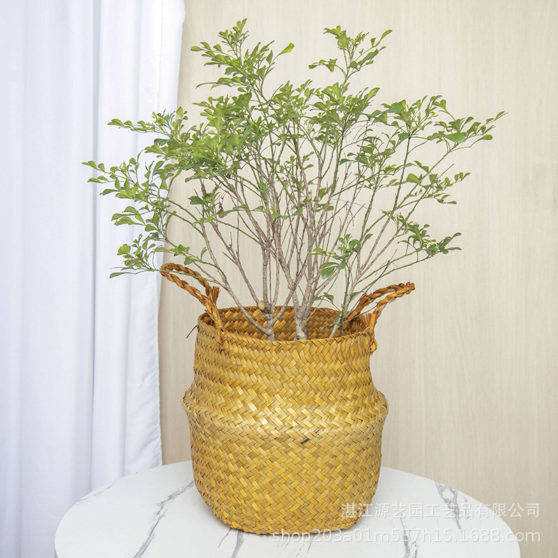 Hand-woven basket with hand gift flower arrangement basket round hand basket makeup storage sundries basket folding big belly basket in stock wholesale